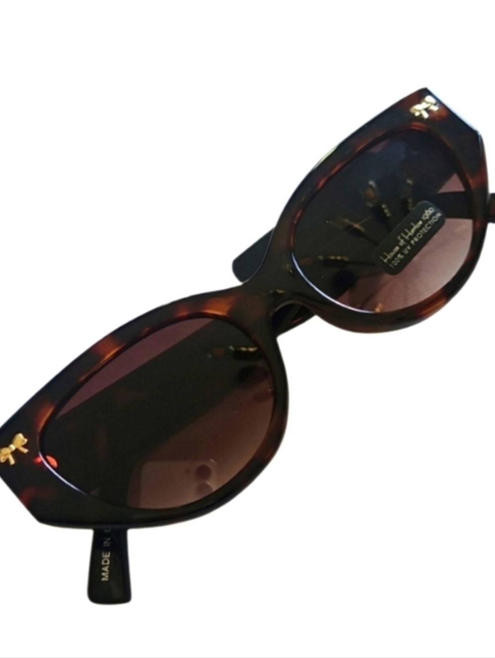 NEW! HOUSE OF HARLOW 1960 Tortoise Shell Sunglasses Shades Gold Bow Accents